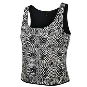 Escada 90s Y2K Top B/W Beaded Geometric Design Mesh Stretch Blouse | S Designer